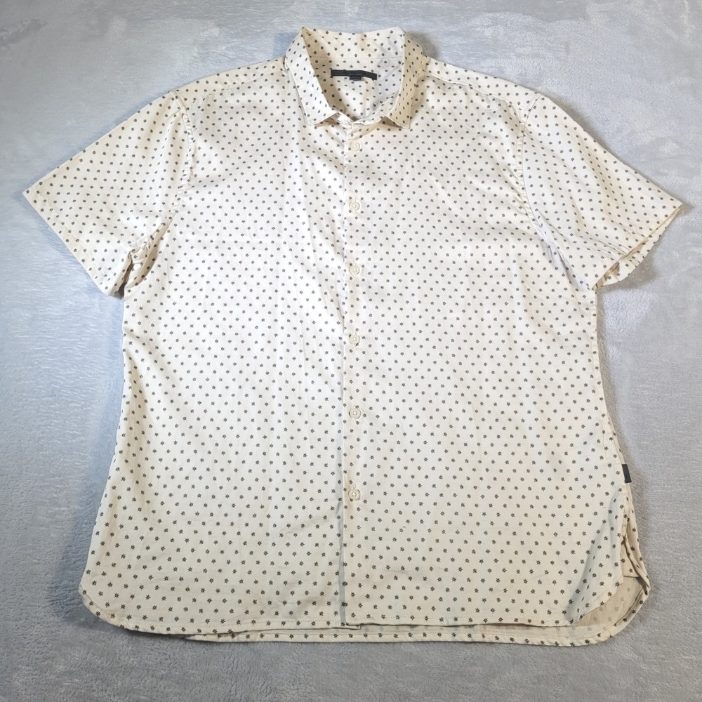 John Varvatos Shirt Mens Large Cream Starburst Print Button Down Short Sleeve
